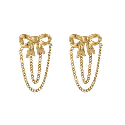 GE35: Stainless Steel Tassel Earrings: Pretty Bow