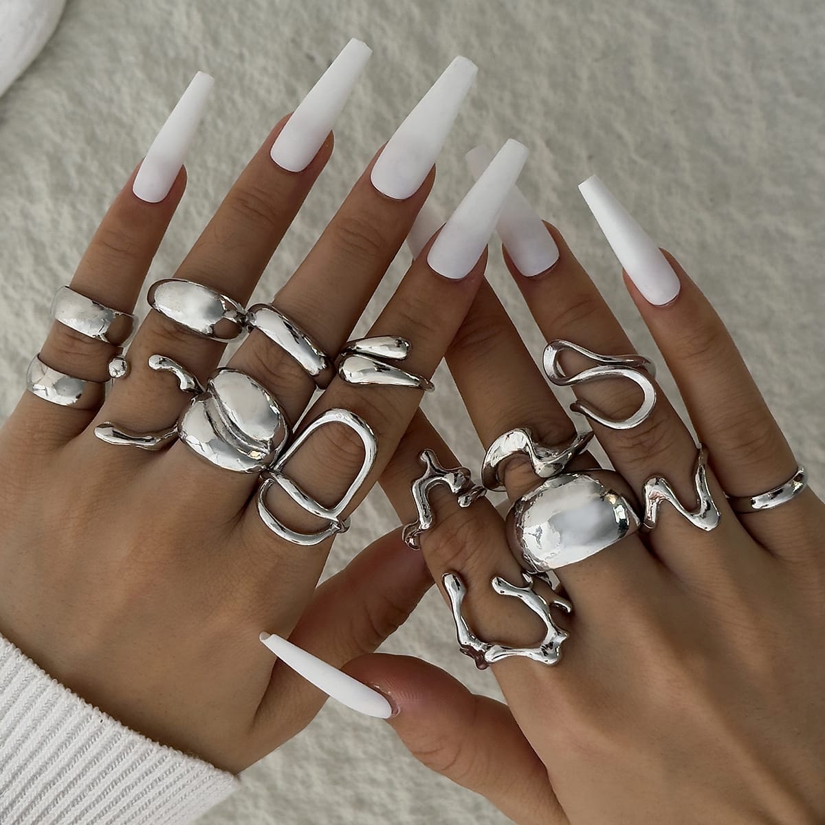 RS156: Maximalistic Finger Ring Sets (silver) - 15pcs