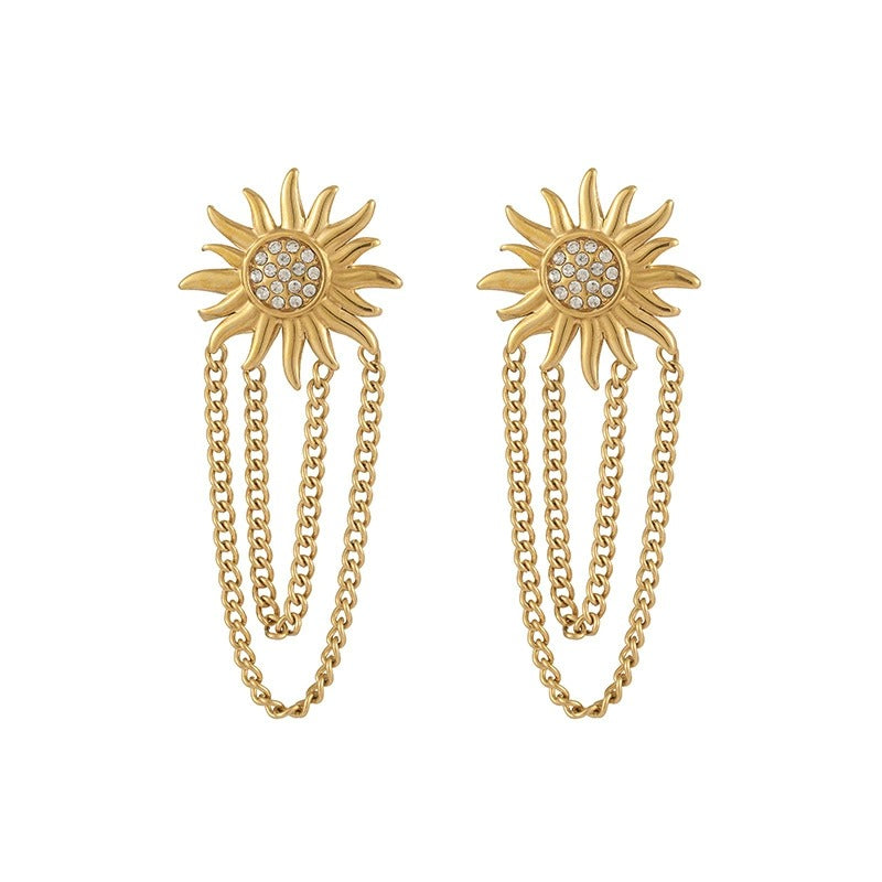 GE34: Stainless Steel Tassel Earrings: Royal Sun