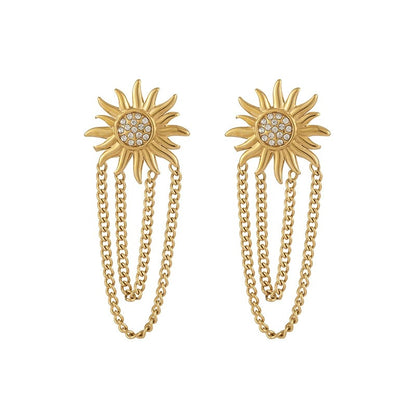 GE34: Stainless Steel Tassel Earrings: Royal Sun