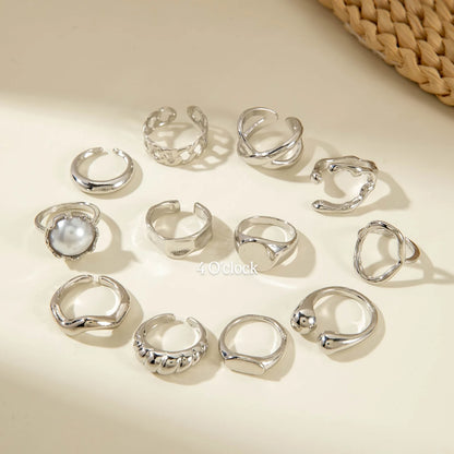 ✨RS56: Maximalistic Finger Ring Sets (Silver) - 12pcs (Adjustable-Non adjustable mixed sizes)