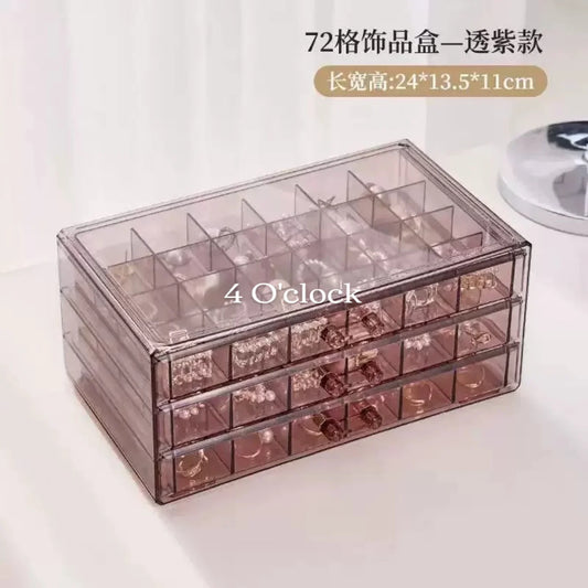 OG9: Transparent 3-Layer Jewellery Organizer Box: Purple (72 grid)