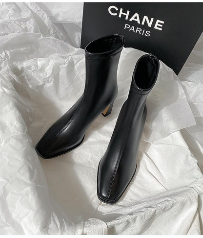 Square Toe Ankle Boots: Black, Brown, Off-white (PRE ORDER ONLY)