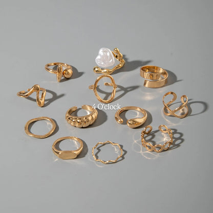✨RS84: Maximalistic Finger Ring Sets (Golden) - 12pcs (Adjustable-Non adjustable mixed sizes)