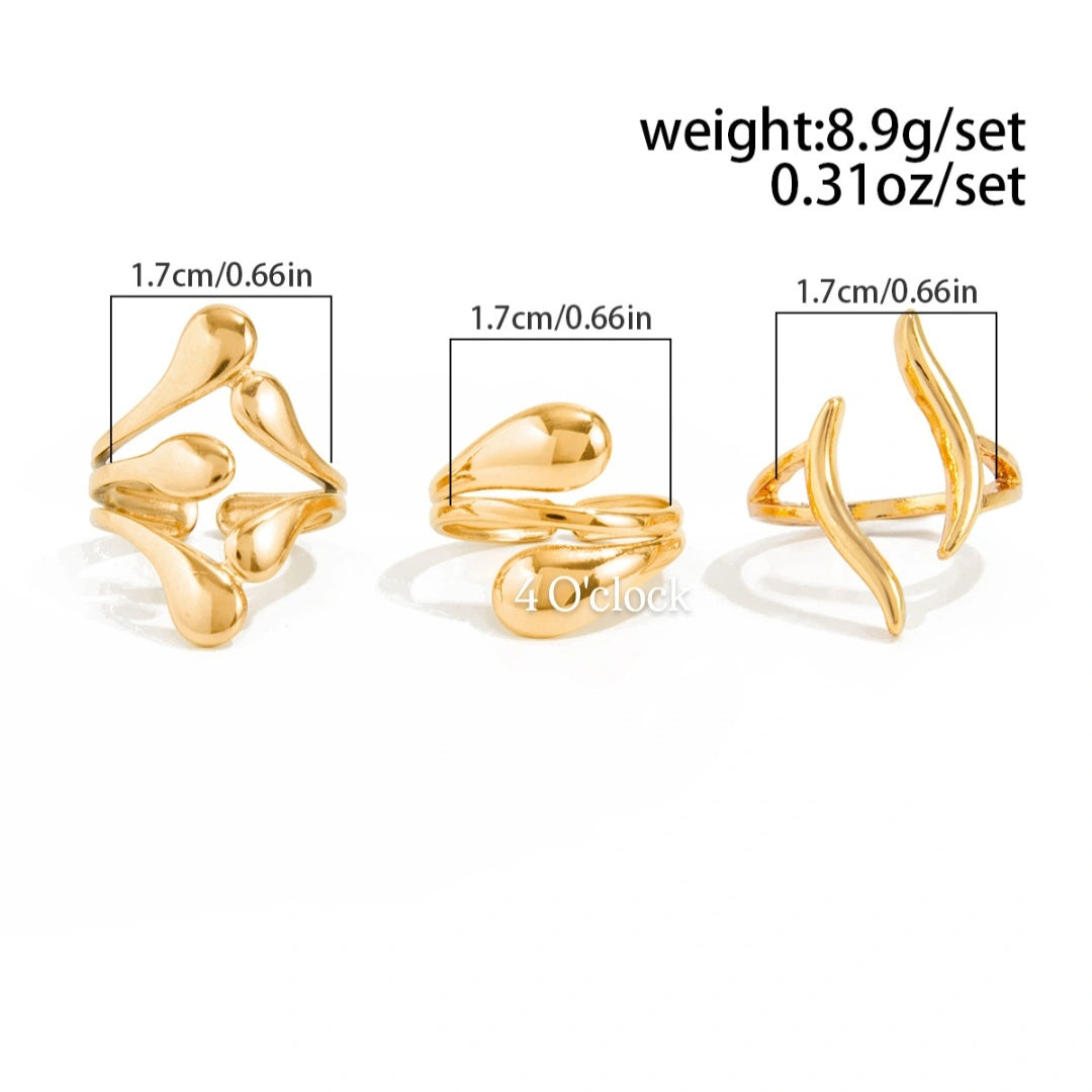 ✨RS107: Maximalistic Finger Ring Sets (Golden) - 3pcs (Full set adjustable)