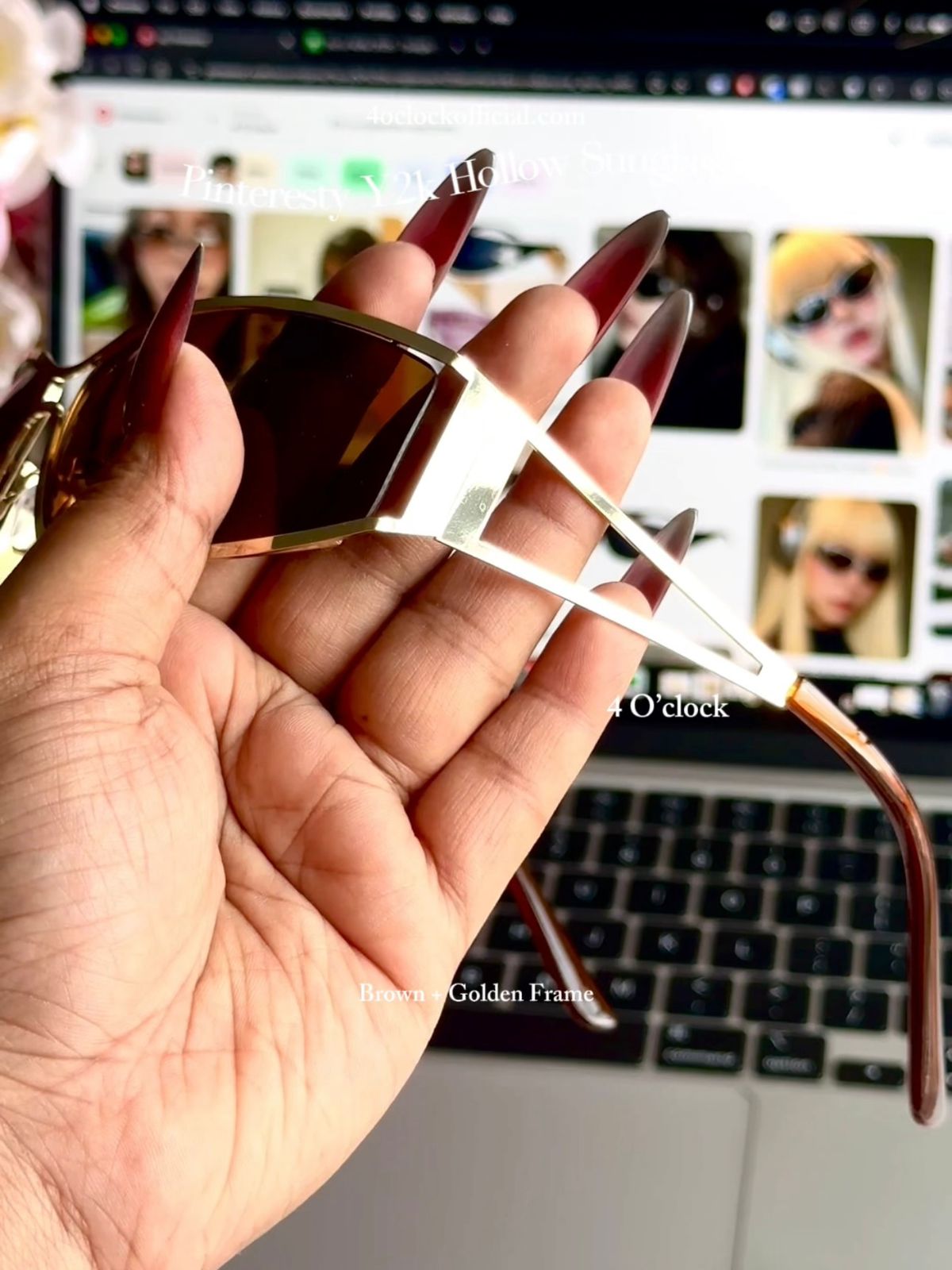 S25: Pinteresty Y2k Metal Hollow Sunglasses - Brown + Golden (with box) Unisex