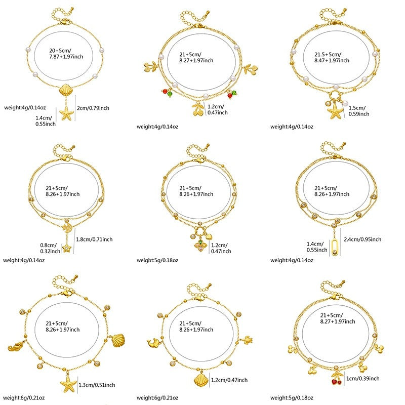 A70: 18K Gold Plated Stainless Steel Minimalist Anklet: Triple Bow