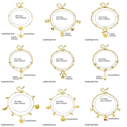 A70: 18K Gold Plated Stainless Steel Minimalist Anklet: Triple Bow