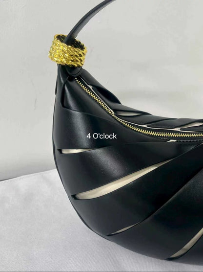 Crescent Hollow Out Handbag: Black