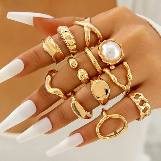 RS48: Maximalistic Finger Ring Sets (golden) - 12pcs