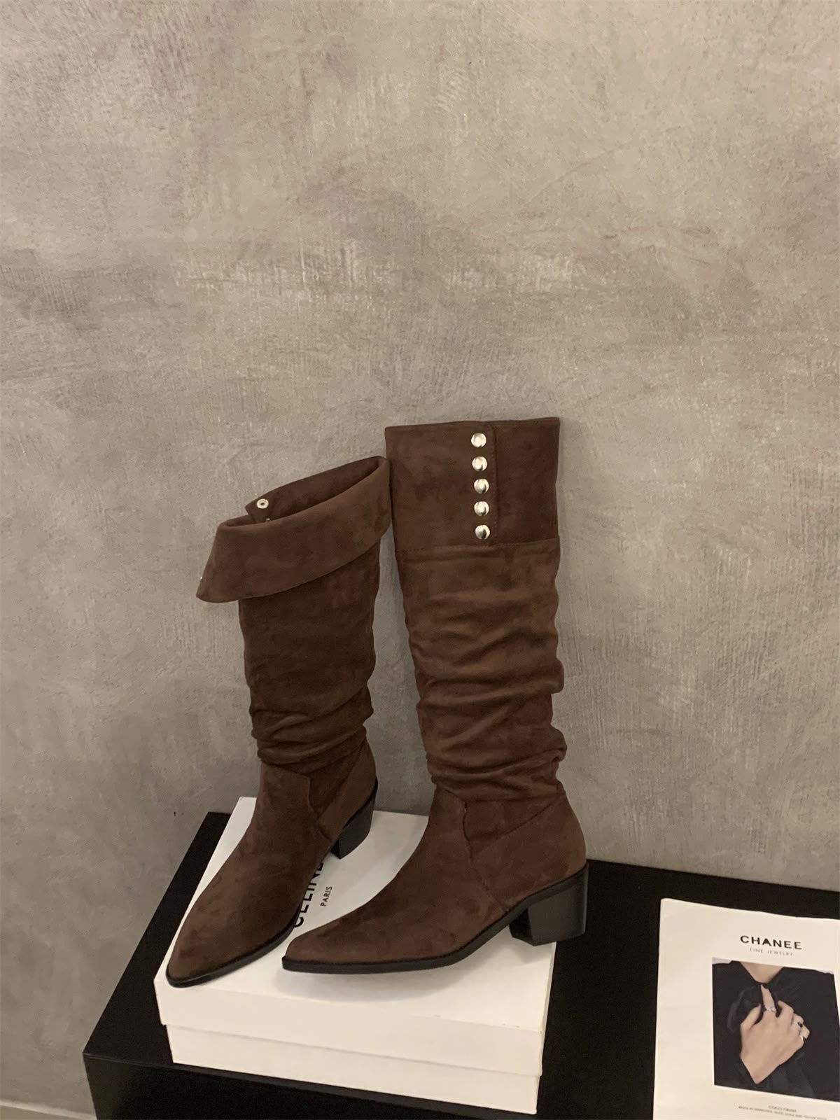 Seude Foldover Button Mid-Calf Boots: Khaki, Brown, Black (PRE ORDER ONLY)