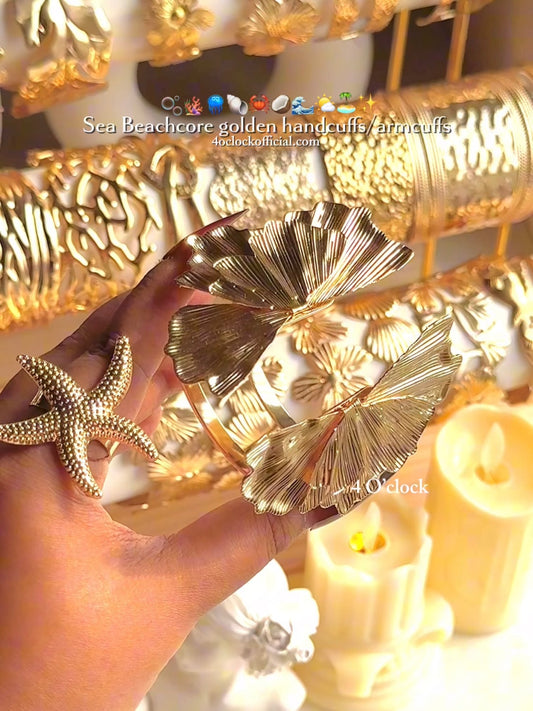 ✨HC07: Handcuff for Stack: Gold Large Ginkgo Leaf Bracelet ✨