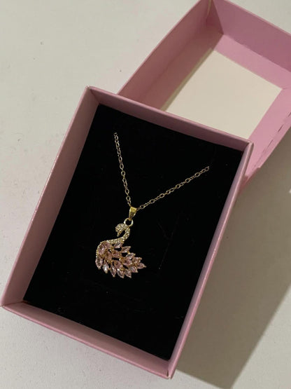 P07: 18k Gold Plated Stainless Steel Minimalist Necklace: Golden Pink Swan