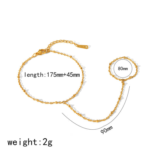 RB01: Stainless Steel Zircon Handchain: Gold Dot