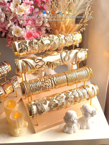 ✨HC146: 18k Gold Plated Stainless Steel Handcuff for Stack: Floral Cuff (Golden)✨