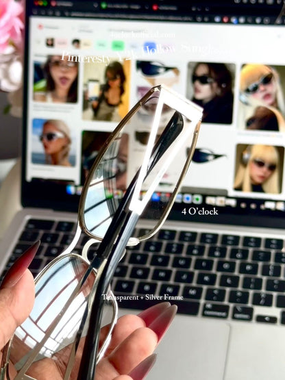 S26: Pinteresty Y2k Metal Hollow Sunglasses - Transparent + Silver (with box) Unisex