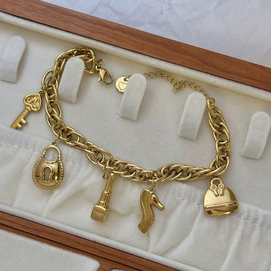 BN33: 18K Gold Plated Premium Stainless Steel Charm Bracelet