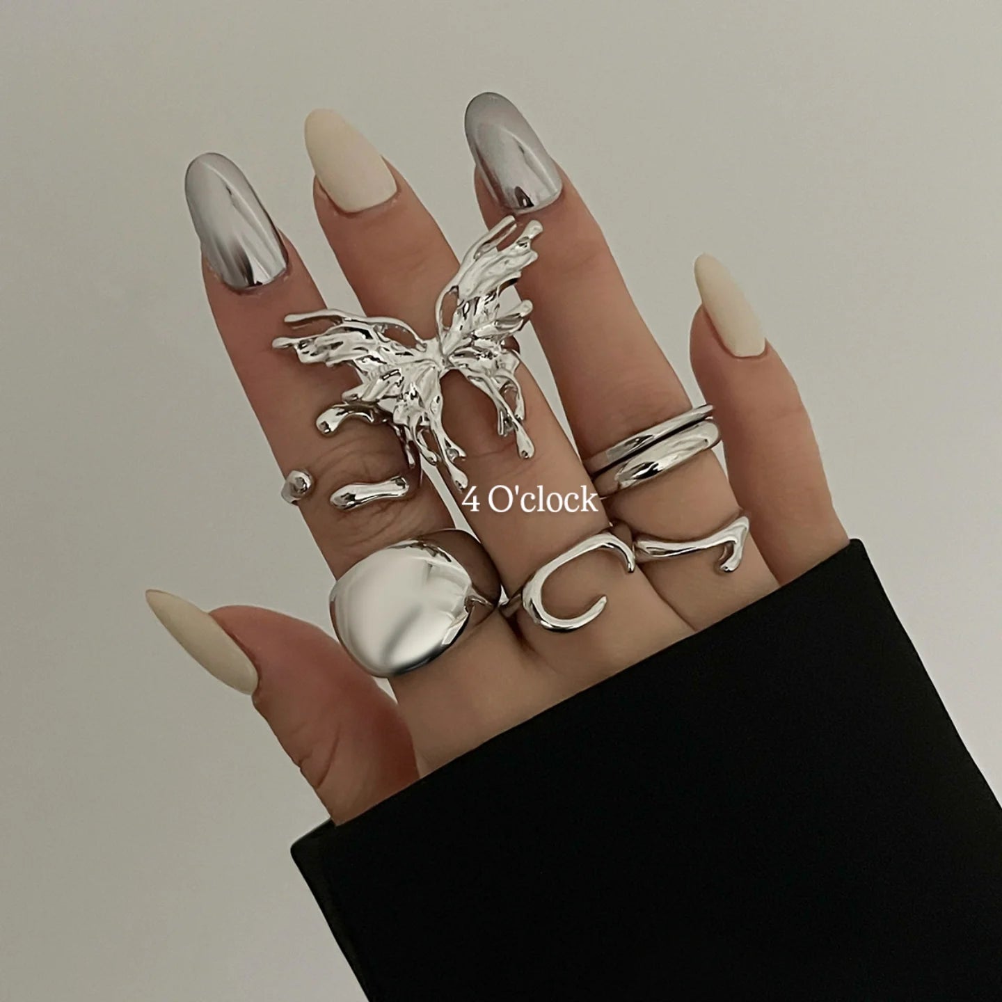 ✨RS112: Maximalistic Finger Ring Sets (Silver) - 6pcs (Adjustable-Non adjustable mixed sizes)