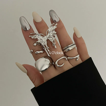 ✨RS112: Maximalistic Finger Ring Sets (Silver) - 6pcs (Adjustable-Non adjustable mixed sizes)