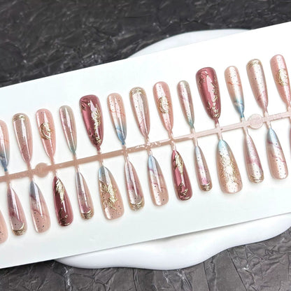 N22: Press On Nails: Precious Petals. Size M(10 Pcs) - With 12pcs FREE glue stickers.