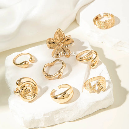 ✨RS02: Maximalistic Finger Ring Sets (Golden) - 8pcs (full set adjustable)