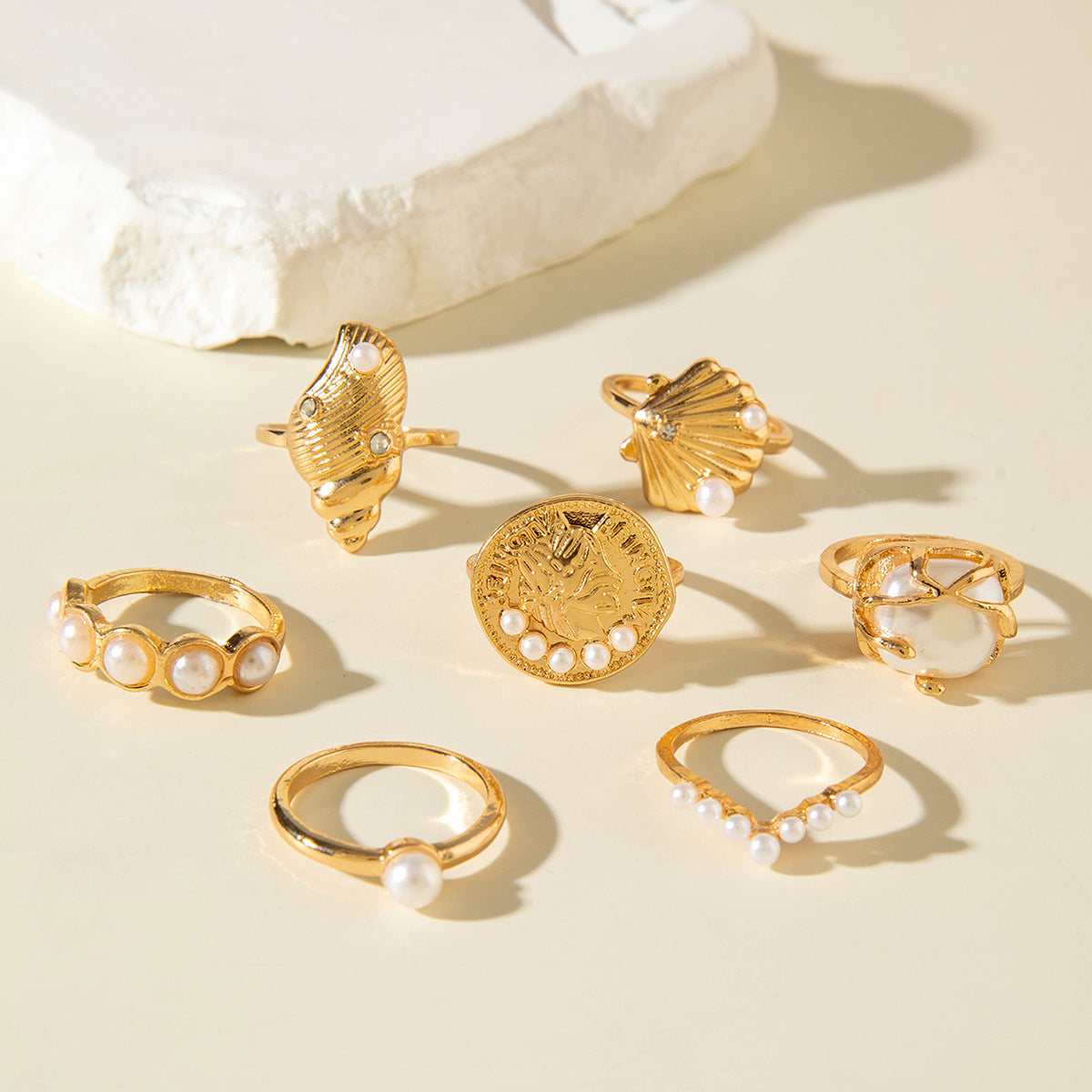 ✨RS43: Maximalistic Finger Ring Sets (Golden) - 7pcs (Non adjustable)