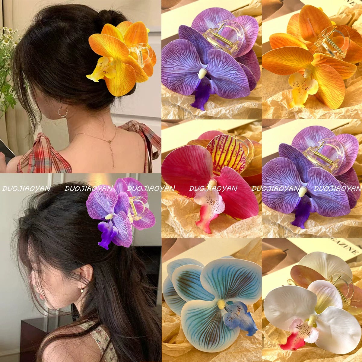 Artificial Orchid Hair Claw: Blue