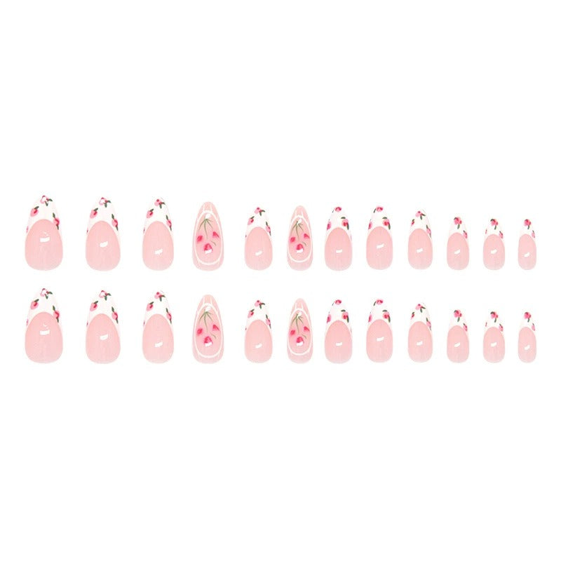 N09: Press On Nails: Petal Pop French (24 Pcs) - With FREE glue & kit.