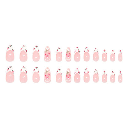 N09: Press On Nails: Petal Pop French (24 Pcs) - With FREE glue & kit.