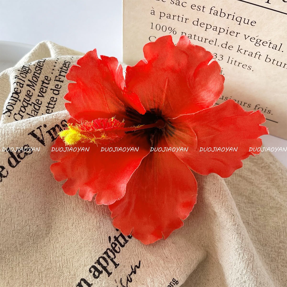 Hibiscus Flower Side Hair Clip: Red