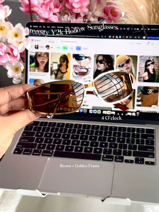 S25: Pinteresty Y2k Metal Hollow Sunglasses - Brown + Golden (with box) Unisex