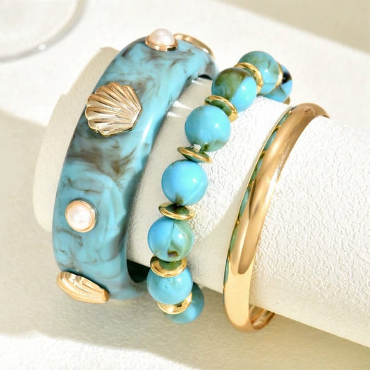 HC162: Trendy Resin Bangle Set: Dreamy Blue (3pcs)