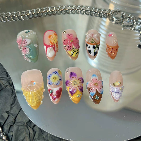 N25: Press On Nails: Garden Bliss. Size XS (10 Pcs) - With 12pcs FREE glue stickers.
