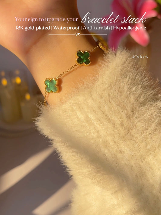 B77: 18k Gold Plated Stainless Steel Minimalist Bracelet: Green Radiant