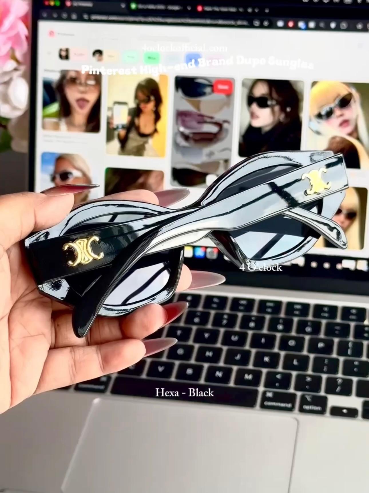 S20: Pinteresty High-End Brand Dupe Sunglasses - Hexa-Black (with box)