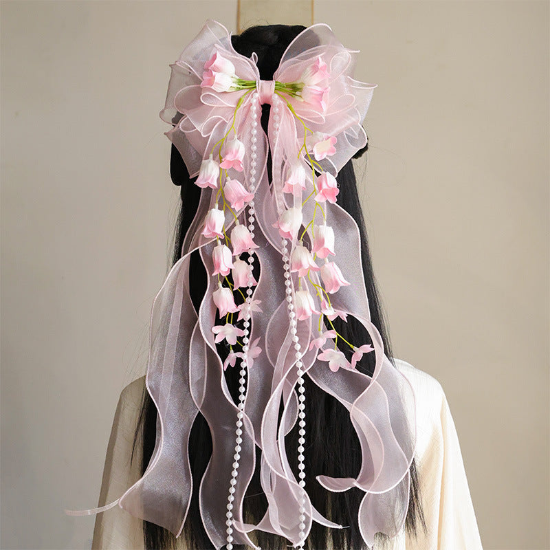 3D Mesh Bow Tulip Hair Clip: Pink