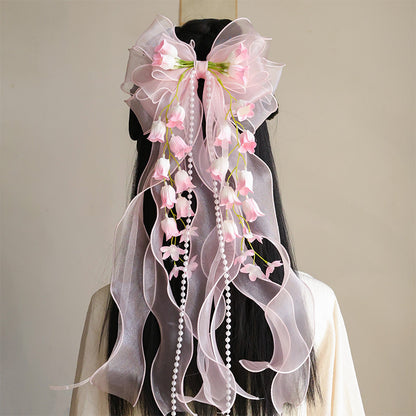 3D Mesh Bow Tulip Hair Clip: Pink