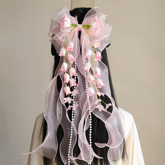 3D Mesh Bow Tulip Hair Clip: Pink