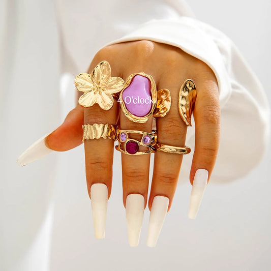 ✨RS61: Maximalistic Finger Ring Sets (Golden) - 6pcs (Full set adjustable)