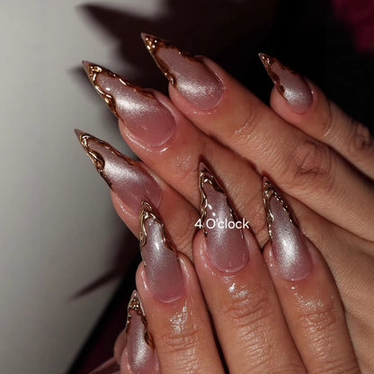 N34: Press On Nails: Stiletto Champagne Gold (24 Pcs) - With FREE glue stickers.