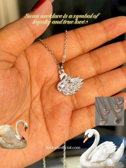 P09: 18k Gold Plated Stainless Steel Minimalist Necklace: Silver White Swan