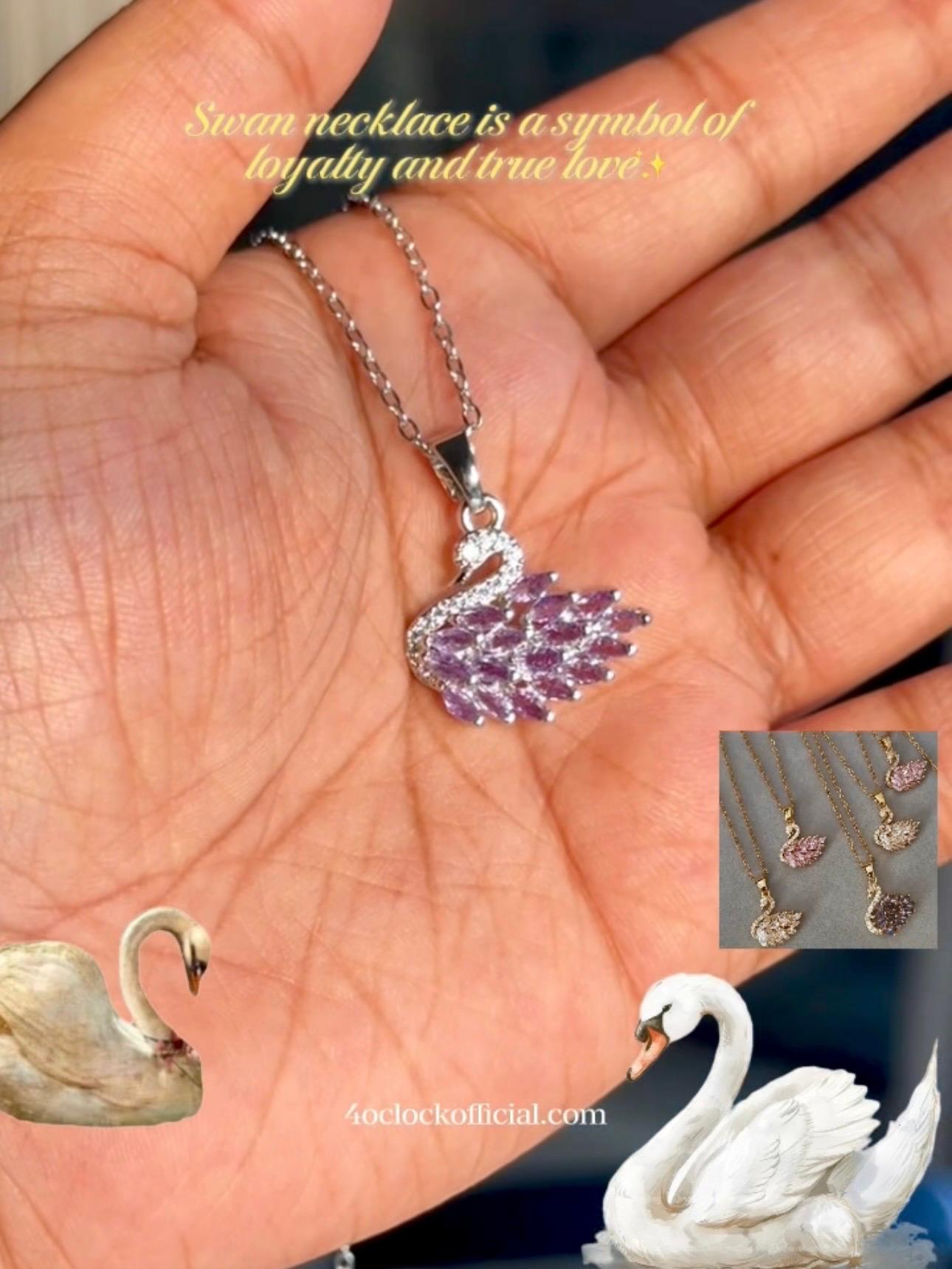 P10: 18k Gold Plated Stainless Steel Minimalist Necklace: Silver Purple Swan