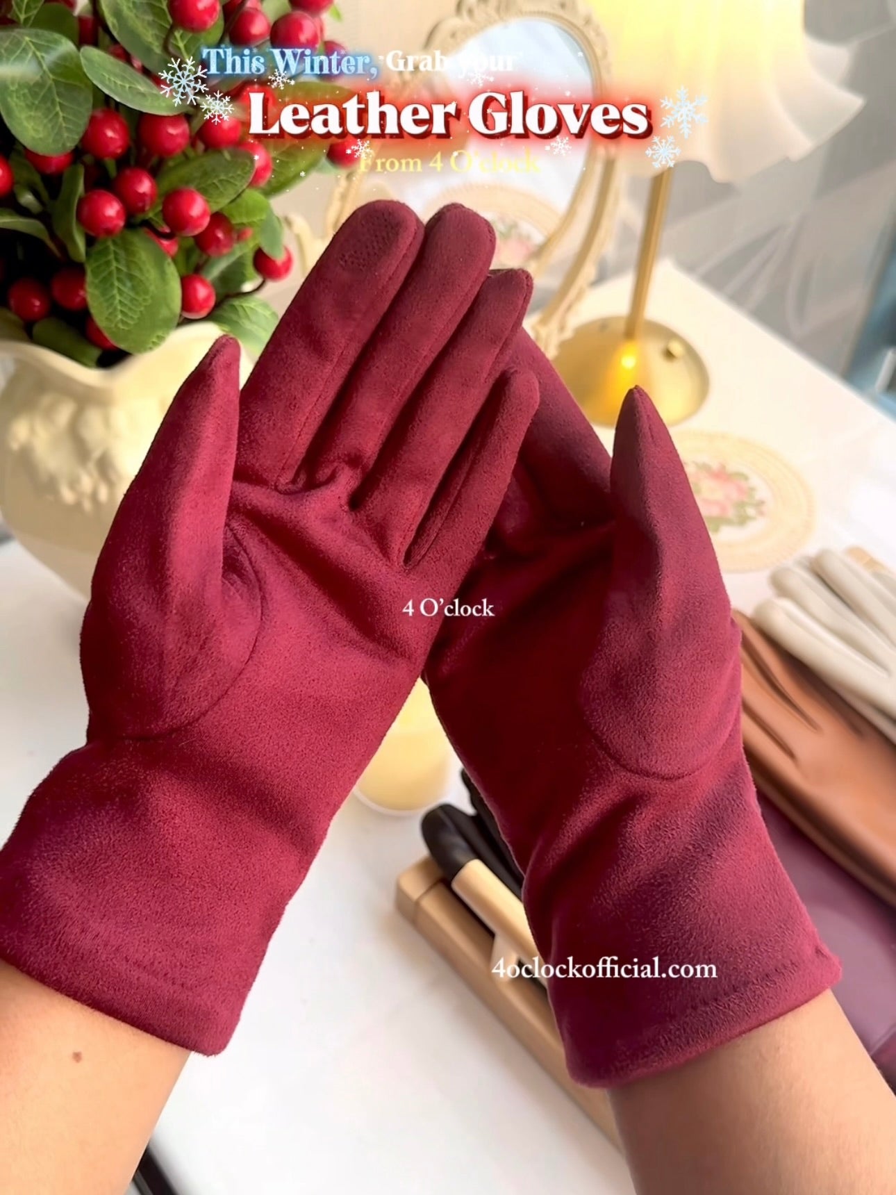 Leather Hand Gloves: Wine Red