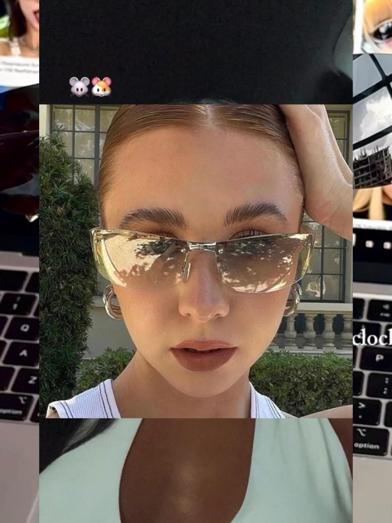 S17: Pinteresty Rimless Y2K Bow sunglasses: Pink + Grey (with box)