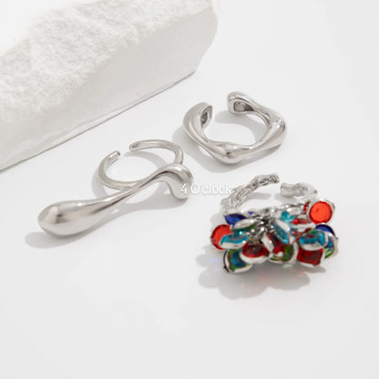 ✨RS116: Maximalistic Finger Ring Sets (Silver) - 3pcs (Adjustable-Non adjustable mixed sizes)