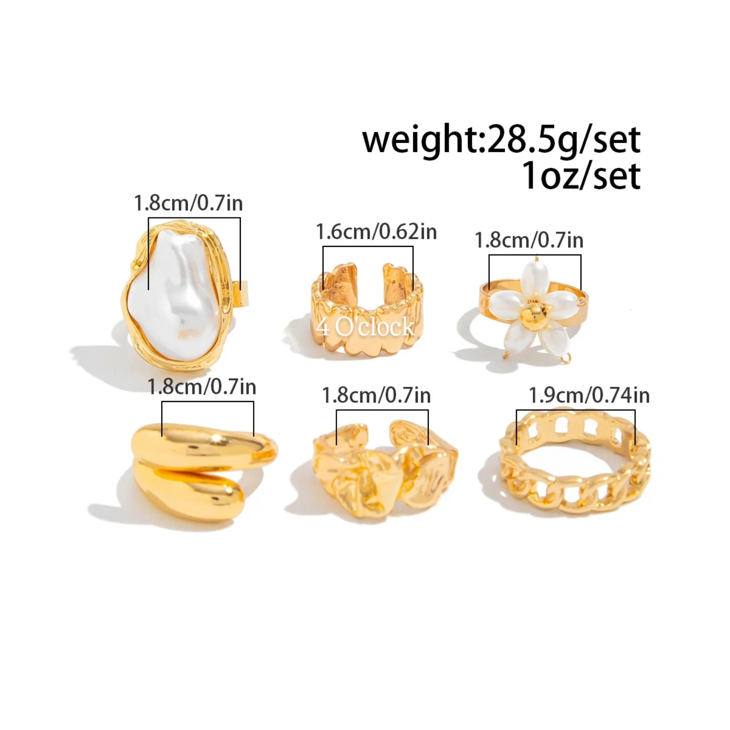 ✨RS109: Maximalistic Finger Ring Sets (Golden) - 6pcs (Adjustable-Non adjustable mixed sizes)