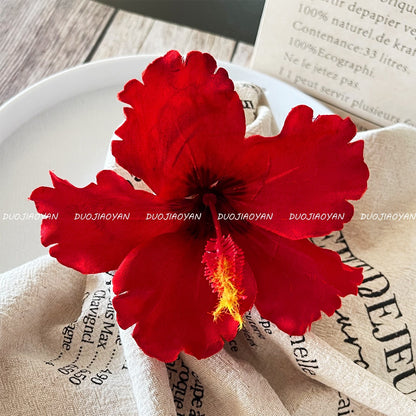 Hibiscus Flower Side Hair Clip: Red