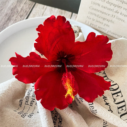 Hibiscus Flower Side Hair Clip: Dark Red