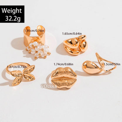 ✨RS86: Maximalistic Finger Ring Sets (Golden) - 5pcs (Adjustable-Non adjustable mixed sizes)