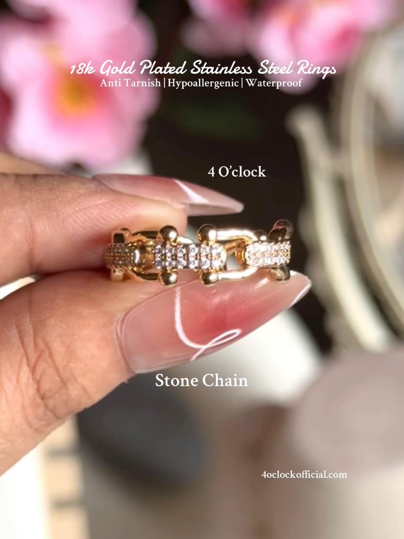 💍97: 18k gold plated Stainless steel Finger rings: Stone Chain✨